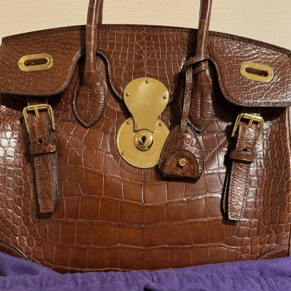 Ralph Lauren Ricky 33 Purple Label Brown Exotic American Alligator